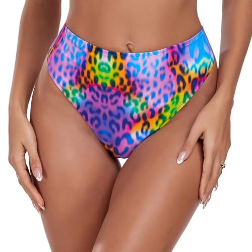 RELLECIGA Damen Bademode Bikinihose Unterteil High Waist Thong Bottom Neon Leopard L von RELLECIGA
