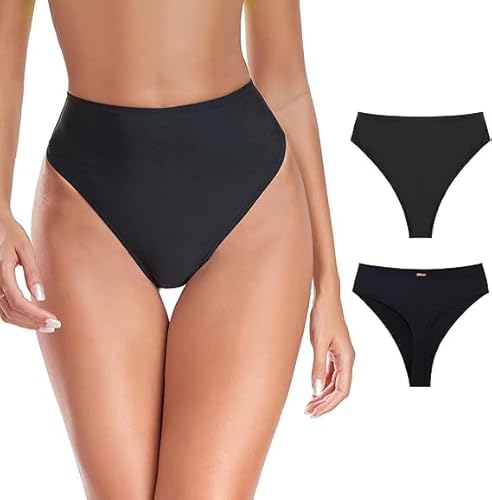 RELLECIGA Damen Bademode Bikinihose Unterteil High Waist Thong Bottom Schwarz S von RELLECIGA