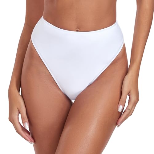 RELLECIGA Damen Bademode Bikinihose Unterteil High Waist Thong Bottom Weiß L von RELLECIGA