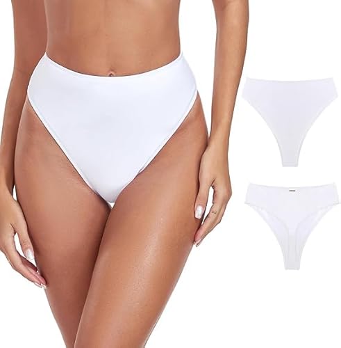 RELLECIGA Damen Bademode Bikinihose Unterteil High Waist Thong Bottom Weiß S von RELLECIGA