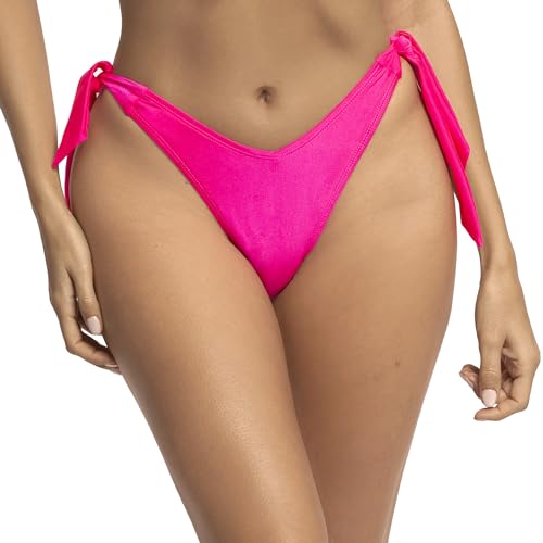 RELLECIGA Damen Bademode Brasilianische Bikinihose Unterteil High Cut Bottom Metallic Rosa L von RELLECIGA