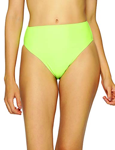 RELLECIGA Damen Bademode High Waist Bikini-Hose Slip Bottom Retro Neon Grün L von RELLECIGA