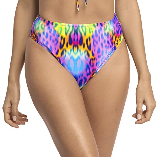 RELLECIGA Damen Bademode High Waist Bikini-Hose Slip Bottom Retro Neon Leopard L von RELLECIGA