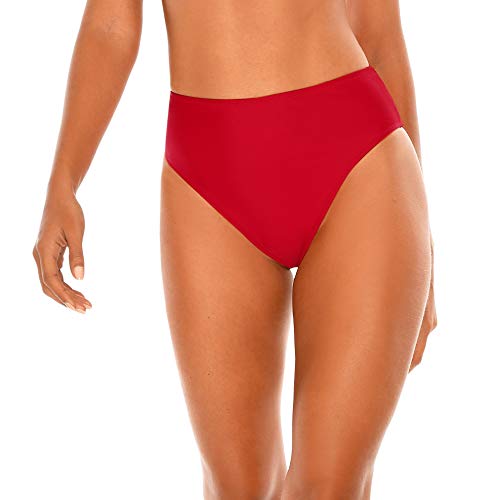 RELLECIGA Damen Bademode High Waist Bikini-Hose Slip Bottom Retro Rot L von RELLECIGA