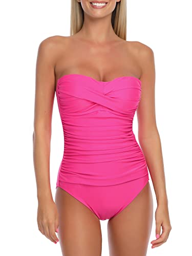 RELLECIGA Damen Klassisch Badeanzug, Neon Rose, XL von RELLECIGA