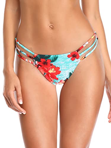 RELLECIGA Damen-Bikinihose mit drei Riemchen, Blau floral, M von RELLECIGA
