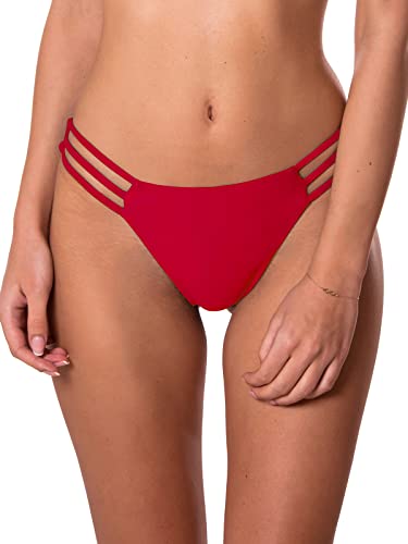 RELLECIGA Damen-Bikinihose mit drei Riemchen, Rot/Ausflug, einfarbig (Getaway Solids), S von RELLECIGA