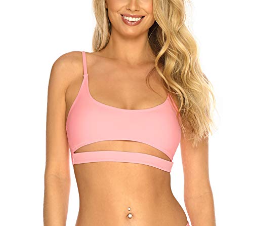 RELLECIGA Damen Bralette U-Ausschnitt Bikini-Oberteil Open Front Cut Out Top Baby Pink L von RELLECIGA