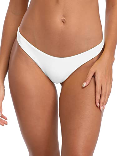 RELLECIGA Damen Cheeky Brazilian Cut Bikini Bottom Klein Weiß von RELLECIGA