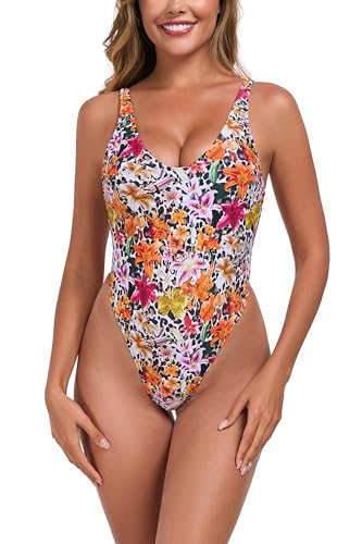 RELLECIGA Damen Monokini One-Piece String Thong Bikini High Cut Badeanzug Desert Lily M RELLECIGA Damen Monokini One-Piece String Thong Bikini High Cut Badeanzug Desert Lily M von RELLECIGA