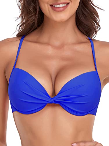 RELLECIGA Damen Push Up Bikini Top Twist Front Bügel Badeanzug, Königsblau, Medium von RELLECIGA