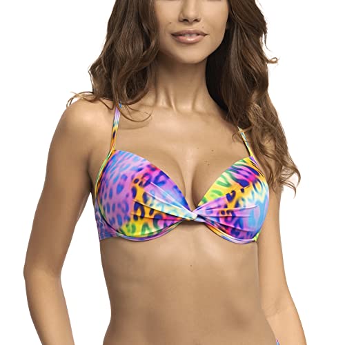 RELLECIGA Damen Push Up Bikini Top Twist Front Bügel Bikinioberteil Neon Leopard L von RELLECIGA