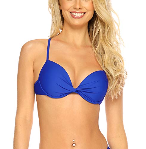 RELLECIGA Damen Push Up Bikini Top Twist Front Bügel Bikinioberteil Royal Blau L von RELLECIGA