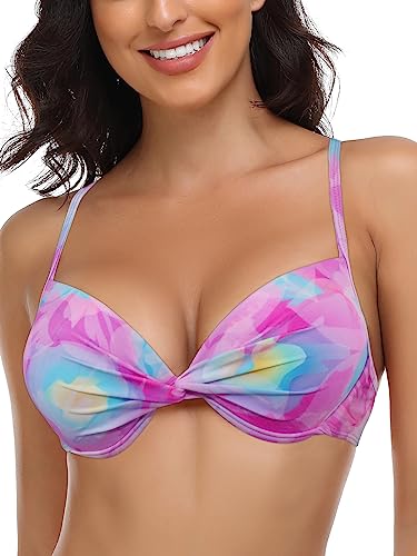 RELLECIGA Damen Push Up Bikini Top Twist Front Bügel Bikinioberteil Water Lily L von RELLECIGA