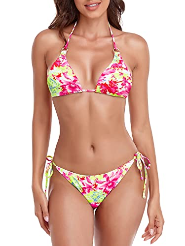 RELLECIGA Damen Triangel Bikini Set, Fuchsia Blumenmuster, S von RELLECIGA