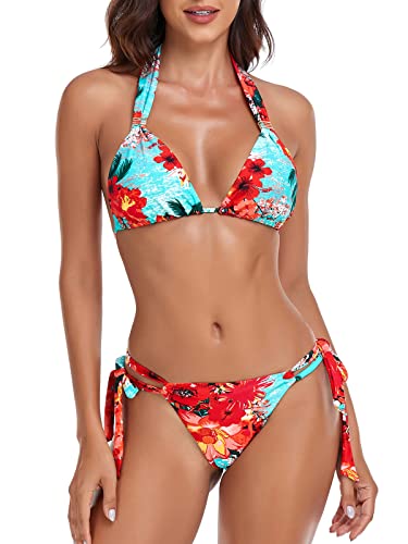 RELLECIGA Damen Triangle Bikini Set, Blau floral, Medium von RELLECIGA