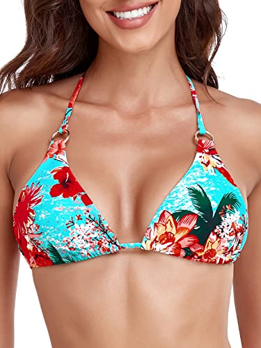 RELLECIGA Damen Triangle String Bikini Top, Blaues Blumenmuster (Ringstil), L von RELLECIGA