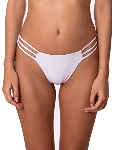 RELLECIGA Damen Triple Strappy Thong Bikinihose, Weiß, Small von RELLECIGA