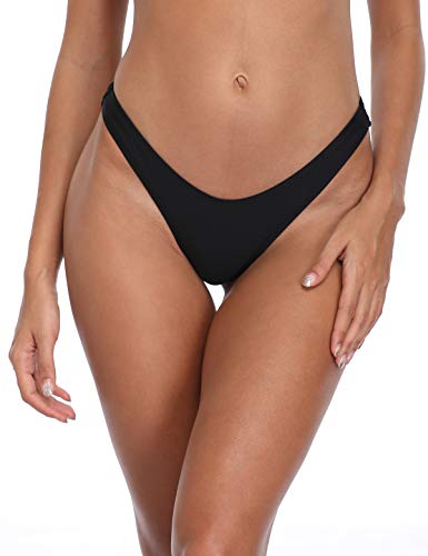 RELLECIGA Damen high Cut Thong Bikini Bottom Large Schwarz von RELLECIGA