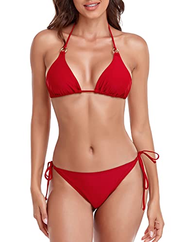 RELLECIGA Triangel-Bikini-Set für Damen, Rot (Ring-Stil), Medium von RELLECIGA