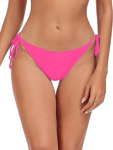 RELLECIGA Women's Cheeky High Cut Bikini Bottom Side Tie Bikini Bottom (Large, Neon Rose) von RELLECIGA
