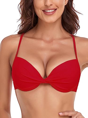 RELLECIGA Women's Push Up Bikini Top Twist Front Underwire Bathing Suit (Small, Red, s) von RELLECIGA