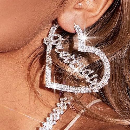 RELOVET Hübscher Text Herz Creolen Valentinstag Geschenk Zink Kristall Strass Party oder Alltag für Frauen (Gold) von RELOVET
