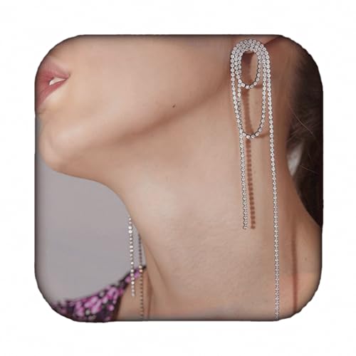 RELOVET Silberne lange Kette für Damen, einfache baumelnde Quaste, Geometrie, schlichter, schicker Schmuck von RELOVET