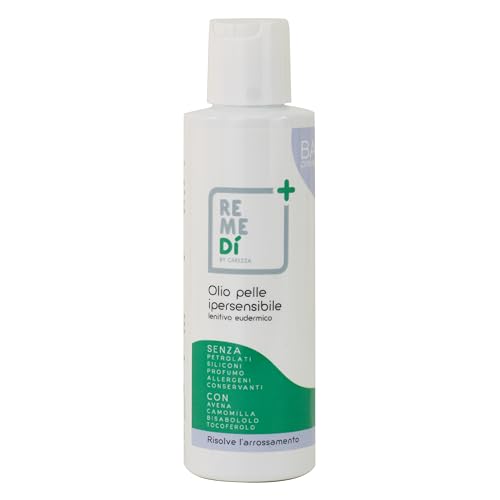 Linie Remedì, überempfindliches Hautöl, 100 % biologisch, synergistische Formel aus Bisabolol und Kamille, macht die Haut des Babys ernährt und resistent gegen Rötungen, 150 ml von REMEDI' BY CAREZZA