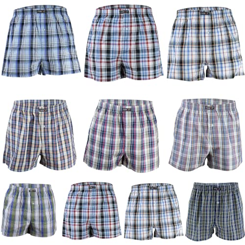 REMIXX Herren American Boxershorts Karo Baumwolle Boxershorts gewebt Web Boxer, 10er Pack (Set1, M/5) von REMIXX