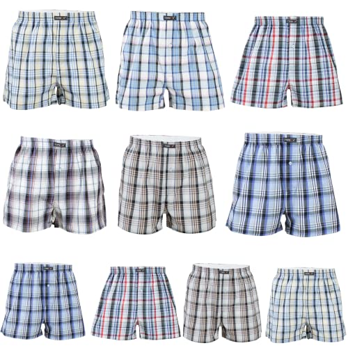 REMIXX Herren American Boxershorts Karo Baumwolle Boxershorts gewebt Web Boxer, 10er Pack (Set2, L/6) von REMIXX