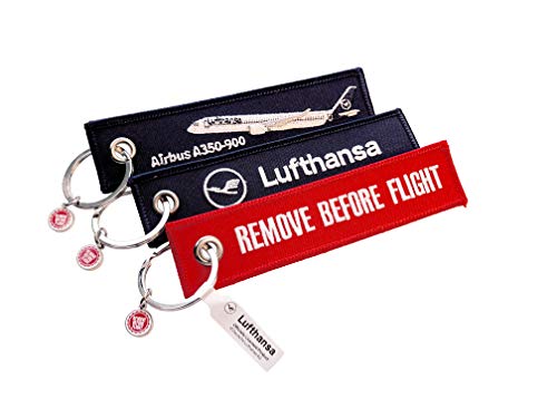 "Lufthansa"- Schlüsselanhänger - Airbus A350/Remove Before Flight - 3er-Set Rot von REMOVE BEFORE FLIGHT
