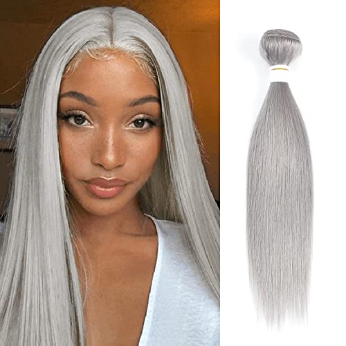 REMY HAIR FASHION Graues Echthaar, 35,6 cm (14 Zoll), 1 Stück, 100 % brasilianisches brasilianisches Echthaar, doppelt silberne Tresse, graue Haarverlängerungen für Frauen von REMY HAIR FASHION