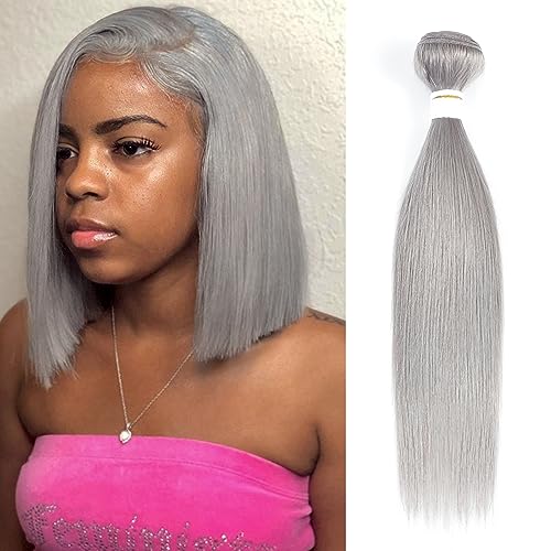 REMY HAIR FASHION Graues Haar, Bündel, 100 % brasilianisches Remy-Echthaar, 30,5 cm, 1 Stück, gerades Haar, Weave Bundles zum Nähen in Silber, Haarverlängerung für Frauen von REMY HAIR FASHION