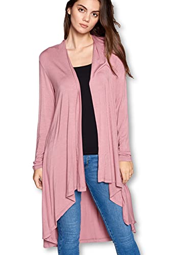 Langer Maxi-Cardigan für Damen, vorne offen, lässig, fließende Viskose aus Bambus, Rose, XX-Large Langer Maxi-Cardigan für Damen, vorne offen, lässig, fließende Viskose aus Bambus, Rose, XX-Large von RENEEC.
