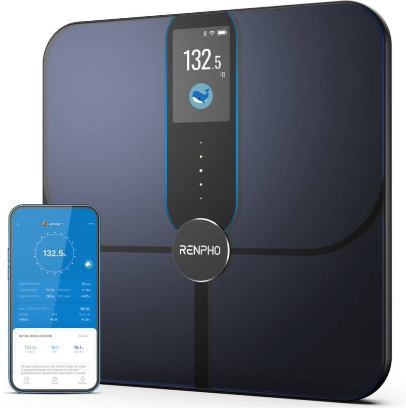 RENPHO Körper-Analyse-Waage Elis Nova WIFI Smart Body Scale A031, Smarte Analysewaage mit 13 Körpermessungen & 5 Gesundheitszielen von RENPHO