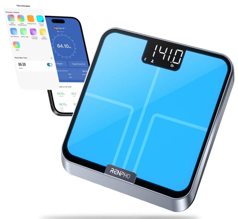 RENPHO Personenwaage Elis Chroma smarte Personenwaage, Lichteffekt der Waagenoberfläche nach Stimmung anpassbar von RENPHO