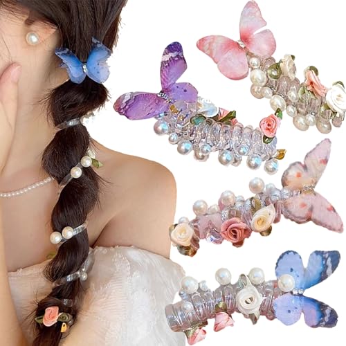 4 Stück weiche, elastische Spiral-Haargummis, gedrehte Haardrähte, Pferdeschwanzhalter, Telefonkabel-Haarbänder für Frauen und Mädchen (4PCS-B) von RENQIDD