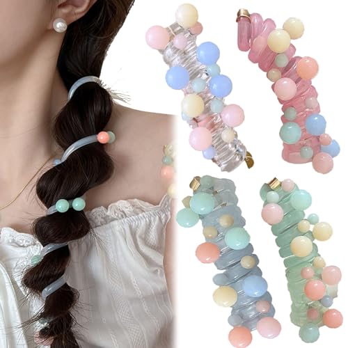4 Stück weiche, elastische Spiral-Haargummis, gedrehte Haardrähte, Pferdeschwanzhalter, Telefonkabel-Haarbänder für Frauen und Mädchen (4PCS-C) von RENQIDD