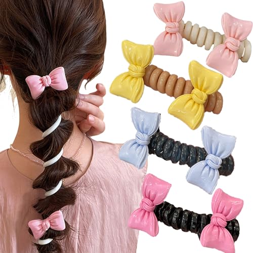 4 Stück weiche, elastische Spiral-Haargummis, gedrehte Haardrähte, Pferdeschwanzhalter, Telefonkabel-Haarbänder für Frauen und Mädchen (4PCS-E) von RENQIDD