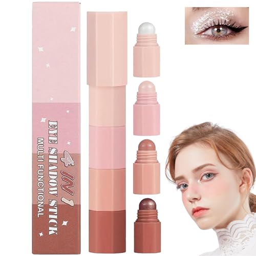 RENTANAC Stacked 4 Colour Eyeshadow Stick, Makeup Eyeshadow Palette, Neutral Eyeshadow, Eye Crayon Eyeshadow, Eye Shadow Pencils, 4 In 1 Matte anfd Shimmer Eyeshadow for Eye Brightener von RENTANAC