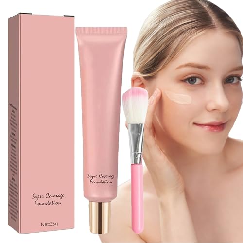 Super Coverage Foundation with Buffing Brush, Hydrating Liquid Foundation, Full Coverage Foundation Makeup With Skin Buffing Brush, Natural Foundation Makeup von RENTANAC