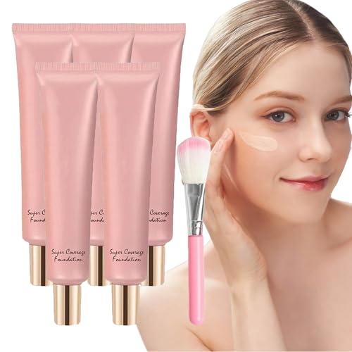 Super Coverage Foundation with Buffing Brush, Hydrating Liquid Foundation, Full Coverage Foundation Makeup With Skin Buffing Brush, Natural Foundation Makeup von RENTANAC