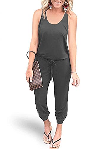 REORIA Damen Ärmellos Elastische Taille Jumpsuit mit Taschen Dunkelgrau L von REORIA