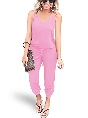 REORIA Damen Ärmellos Elastische Taille Jumpsuit mit Taschen Rosa S von REORIA