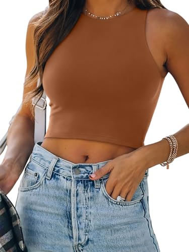 REORIA Damen Ärmellos Racerback Rundhals Tank Top Braun XXL von REORIA