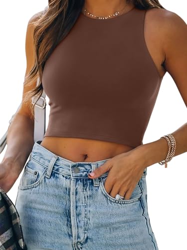 REORIA Damen Ärmellos Racerback Rundhals Tank Top Kaffee M von REORIA