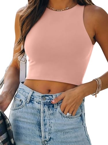 REORIA Damen Ärmellos Racerback Rundhals Tank Top Rosa XL von REORIA