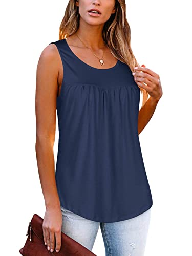 REORIA Damen Ärmellose Vest aktive und lässige Tops mit leichte Rüschen Marine Blau L von REORIA