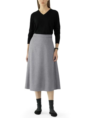 REORIA Damen Baumwolle Midi Rock Elegant Volltonfarben Röcke Dicker Ausgestellter Rock Grau L von REORIA